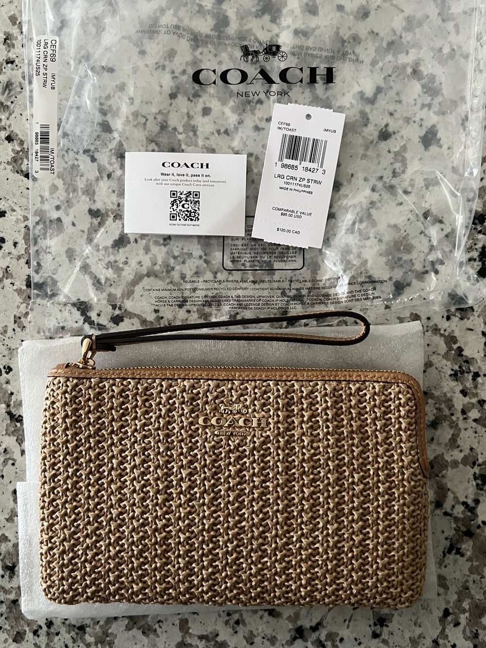 COACH Large Corner Zip Wristlet (Gold/Toast) NWT